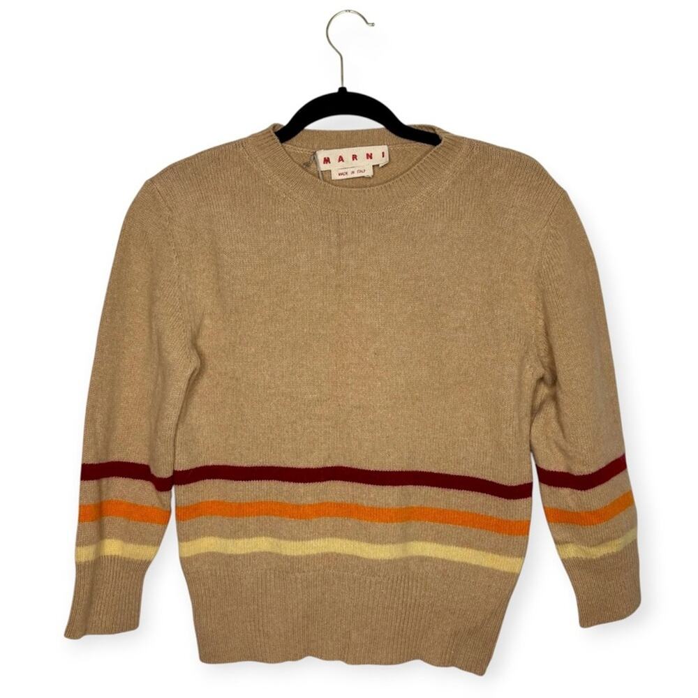 Marni wool and cashmere tan knit sweater with horizontal stripes crew neck small
